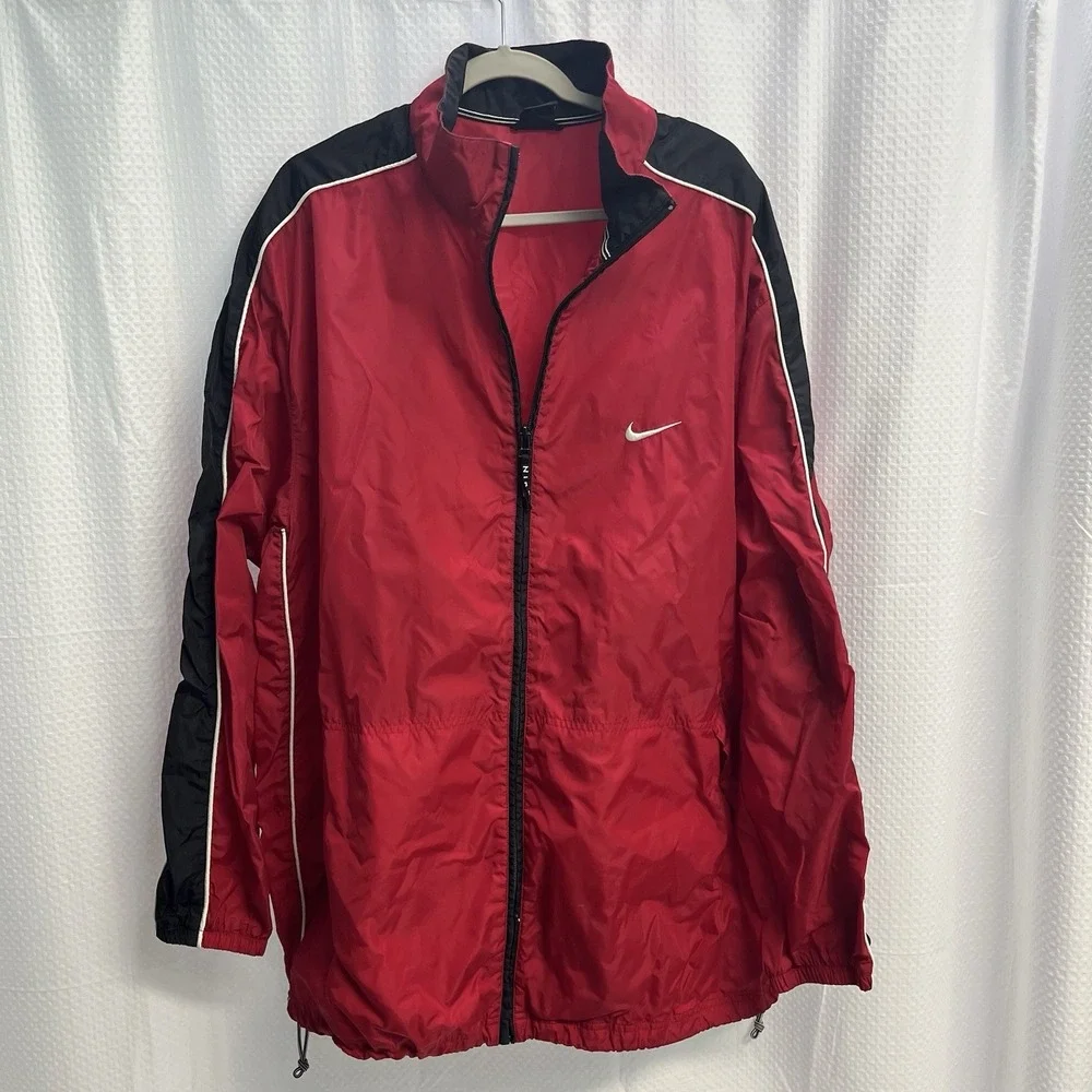 Vtg Nike Men's Red Windbreaker Running Jacket XL 90's Embroidered Swoosh Retro